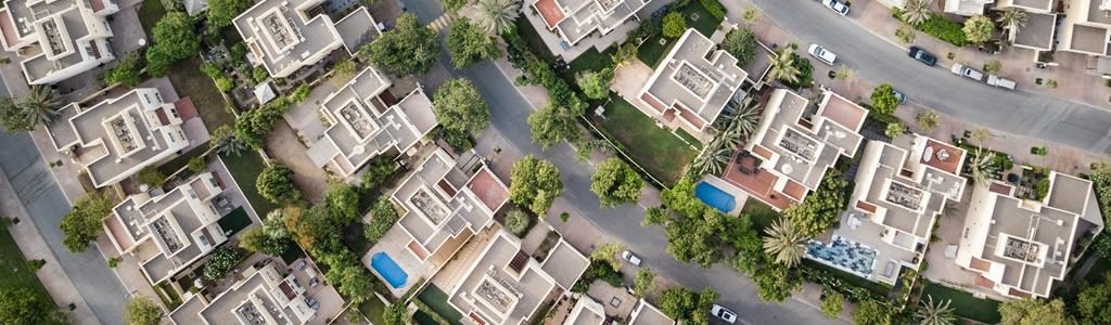 Aerial view of residential properties in a planned estate